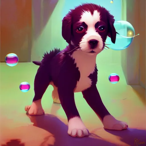 Image similar to puppy with bubbles, behance hd by jesper ejsing, by rhads, makoto shinkai and lois van baarle, ilya kuvshinov, rossdraws global illumination