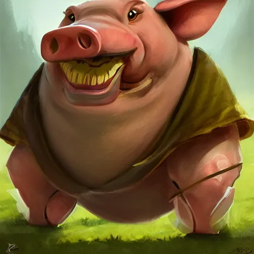 Prompt: cute stately tropical pear pig reading from a scroll, anthropomorphic bipedal half pear fruit half pig, d & d, fantasy, portrait, highly detailed, digital painting, trending on artstation, concept art, sharp focus, illustration, art by assasinmonkey and artgerm and greg rutkowski and magali villeneuve