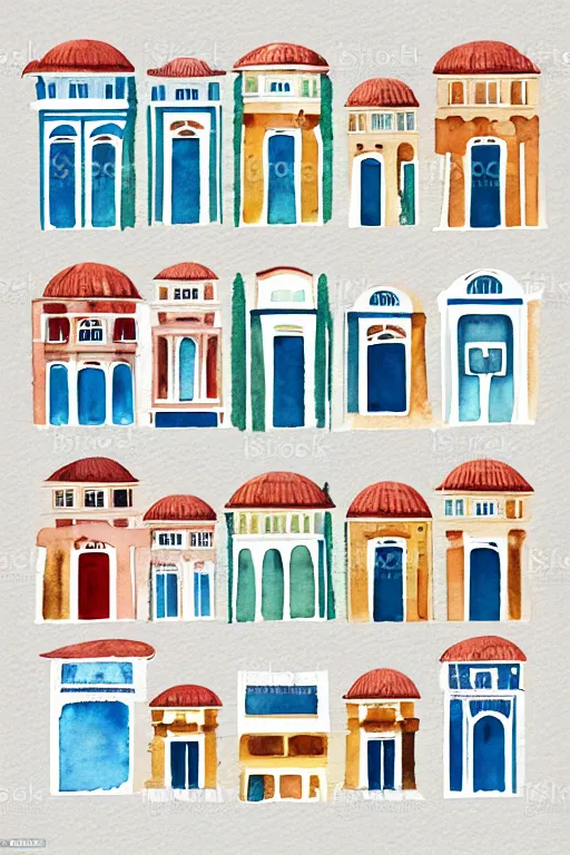 Image similar to minimalist watercolor art of houses in istanbul, illustration, vector art