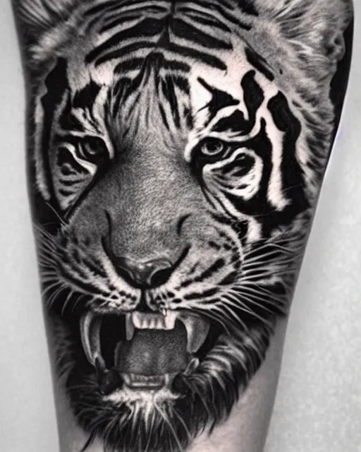 Prompt: a girl with a tiger hat tattoo, hyper realistic, hyper detailed, by eliot kohek