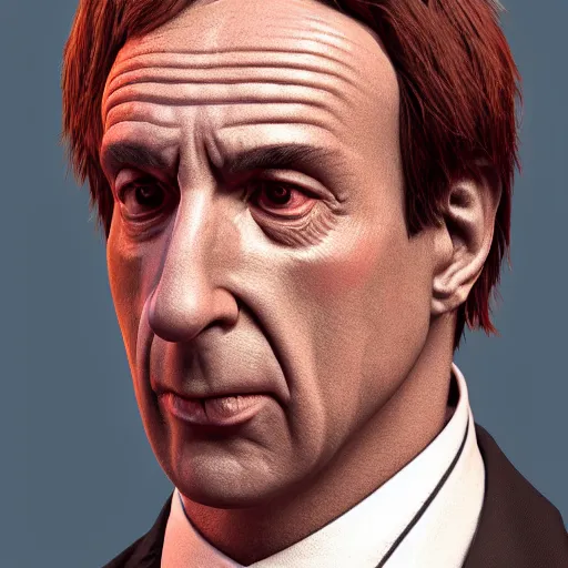 Image similar to “ fisheye lens photorealistic closeup 8 k of saul goodman 3 d model face ”