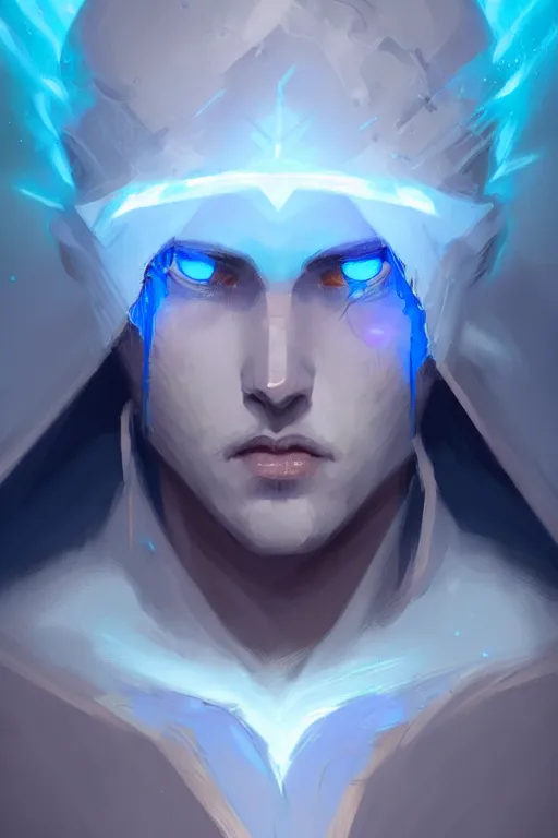 Image similar to portrait of a blue genasi tempest priest by Greg Rutkowski, d&d character, gradient white to cyan, blue ocean, highly detailed portrait, digital painting, artstation, concept art, smooth, sharp foccus ilustration, Artstation HQ