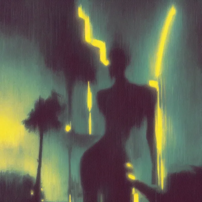 Image similar to kim kardashian, abstract, concept art, digital painting, noir, backlit, bokeh, neon lights, atmospheric, by bruce pennington, by wayne barlowe