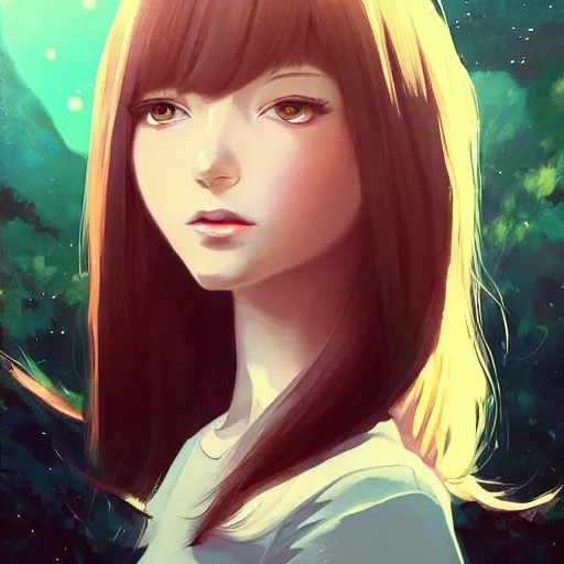 Image similar to A potrait of an alien with big and cute eyes, fine-face, realistic shaded perfect face, fine details. Night setting. Very anime style. Realistic shaded lighting poster by Ilya Kuvshinov katsuhiro, magali villeneuve, artgerm, Jeremy Lipkin and Michael Garmash, Rob Rey and Kentarõ Miura style, trending on art station