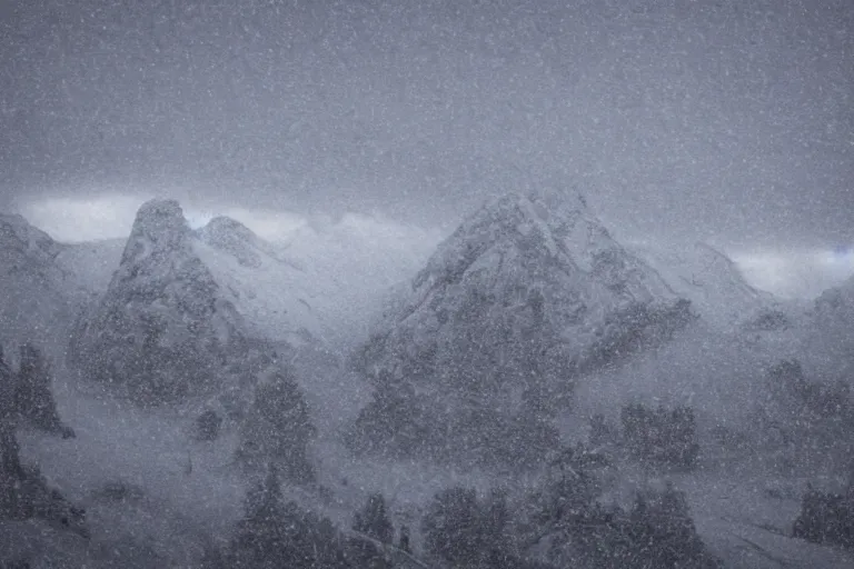 Image similar to mountain landscape in a blizzard