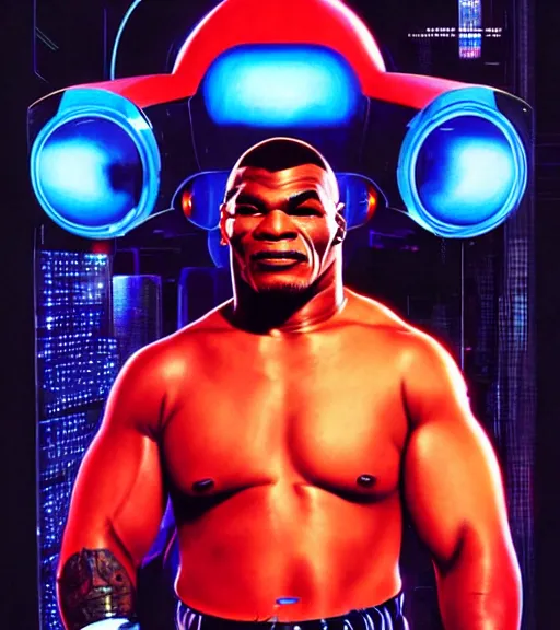 Prompt: a cyberpunk mike tyson, 1 9 7 9 omni magazine cover, style by vincent di fate, artgerm, very coherent, detailed, 4 k resolution, dark, unreal engine, daz