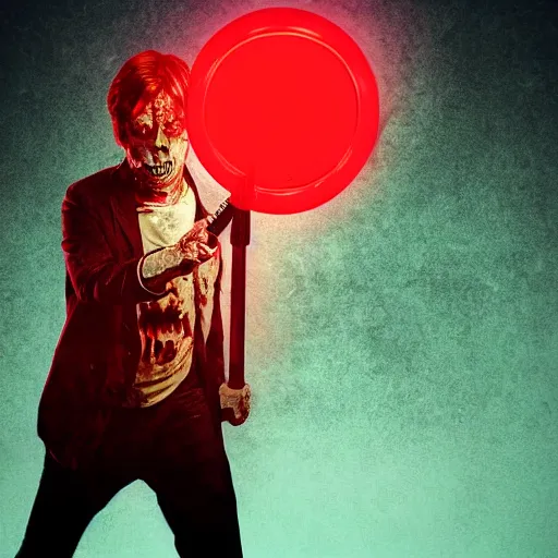 Image similar to Mark Hamil as a zombie holding a red light sabre, digital art