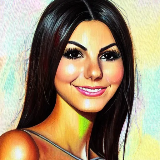 Image similar to one face shot of victoria justice in a jalapeno by 5 randomly selected famous illustrators. vastly enriched image quality. lucidly vivid. iridescentally detailed. extremely elegant and beautiful.