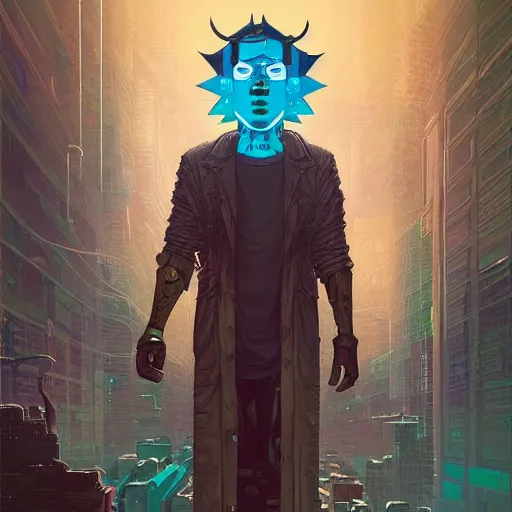 Image similar to pixel god cyberpunk apocalyptic portrait by gaston bussierre and charles vess and james jean and erik jones and rhads, inspired by rick and morty, epic, funny, huge scale, beautiful fine face features, intricate high details, sharp, ultradetailed