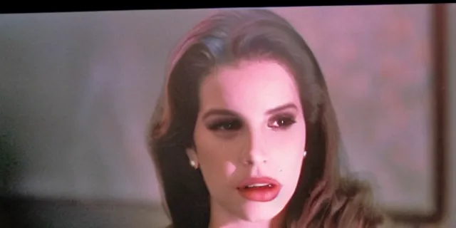 Image similar to lana Del Rey as a serial killer, video still, 80s home video