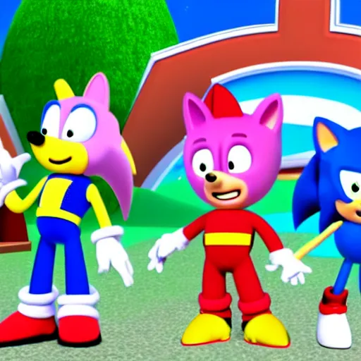 Image similar to sonic, peppa pig and the paw patrol crossover episode, cartoon network stillframe, hd, 4 k, hdr, smooth, sharp focus, high resolution, award - winning