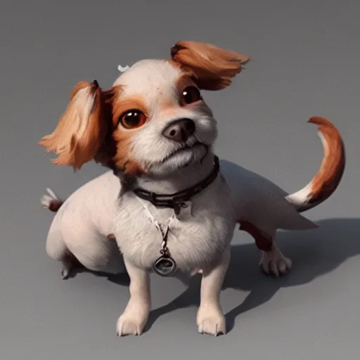 Image similar to a cute little dog portrait, photorealistic, 3 d render, award winning render, unreal engine, octane render, studio lighting, 8 k, hd, dustin nguyen, akihiko yoshida, greg tocchini, greg rutkowski, cliff chiang, pixar