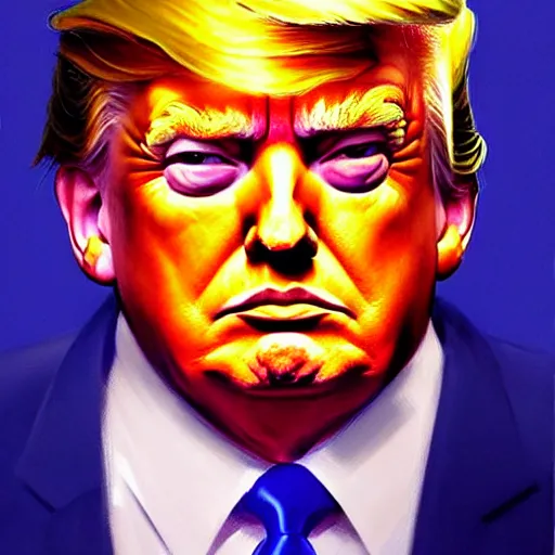 Image similar to greg manchess portrait painting of donald trump as overwatch character, medium shot, asymmetrical, profile picture, organic painting, sunny day, matte painting, bold shapes, hard edges, street art, trending on artstation, by huang guangjian and gil elvgren and sachin teng