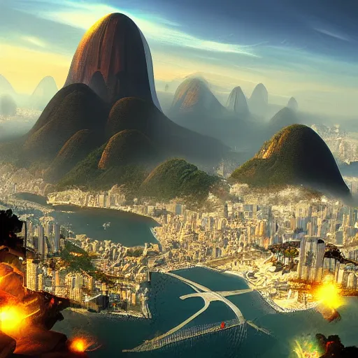 Image similar to a landscape of Rio de Janeiro in the future 2050, future, trending on artstation, digital art