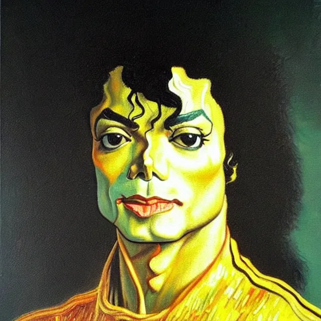 Image similar to a beautiful painting michael jackson face, by disney concept artists van gogh leonardo da vinci realistic oil painting