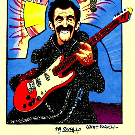 Prompt: Barry Chuckle Shredding on an electric guitar in the style of Jean Giraud