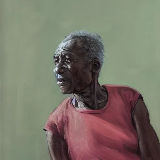 Image similar to a painting of a elder man by Lynette Yiadom-Boakye . dramatic angle, details, smooth, sharp focus, illustration, realistic, cinematic, artstation, award winning, rgb , unreal engine, octane render, cinematic light, macro, depth of field, blur, red light and clouds from the back, highly detailed epic cinematic concept art CG render made in Maya, Blender and Photoshop, octane render, excellent composition, dynamic dramatic cinematic lighting, aesthetic, very inspirational, arthouse.