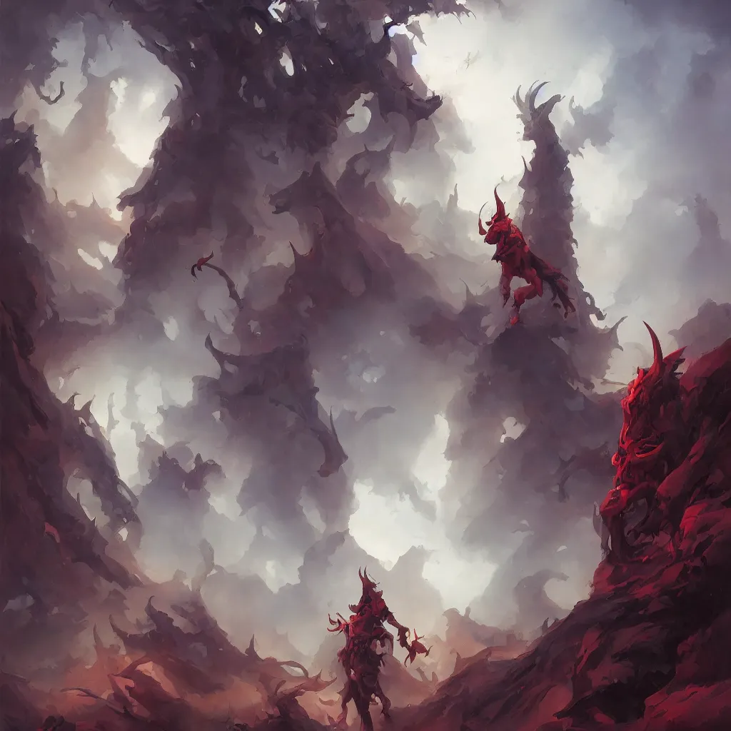 Image similar to devil, scary, magical area, foggy area, by jesper ejsing, by rhads, sharp focus, man standing, tower