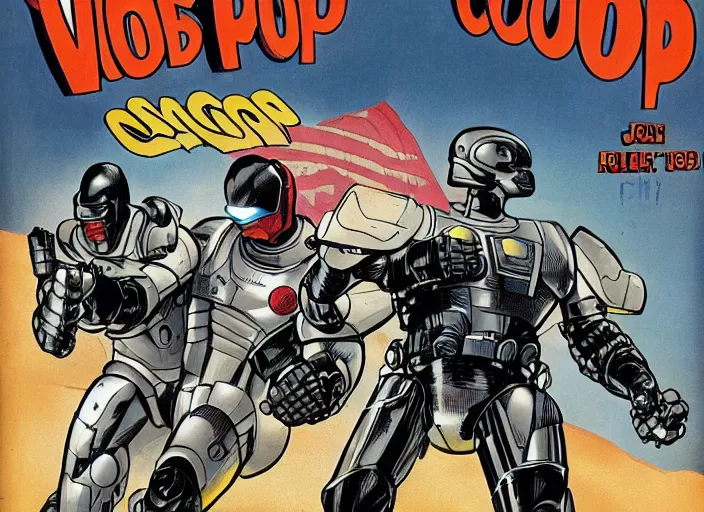 Prompt: robocop civil war, comic book surrealism