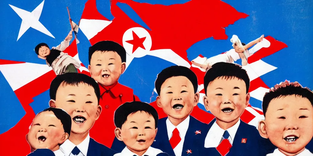 Image similar to north korean propaganda poster full of happy children