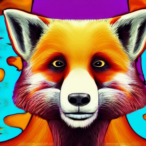 Prompt: close up, a fox, a panda, a chimpanzee, a skull, smoke, psychedelic art, digital art, 8 k