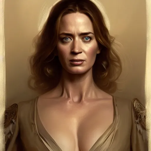 Image similar to Beautiful Emily Blunt as the Invisible Woman, western, D&D, fantasy, intricate, elegant, highly detailed, digital painting, artstation, concept art, matte, sharp focus, illustration, art by Artgerm and Greg Rutkowski and Alphonse Mucha