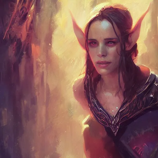 Prompt: elvish sorceress rachel mcadams, oil painting, Tooth Wu, Greg Rutkowski, RPG portrait, dynamic lighting, fantasy art, High contrast, depth of field