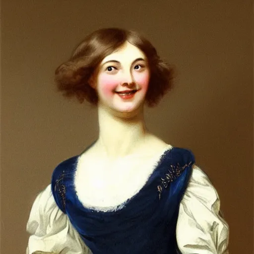 Image similar to representation of a young woman with a happy face in the year 1834 by Antoine-Augustin Préault, a French sculptor of the Romantic movement