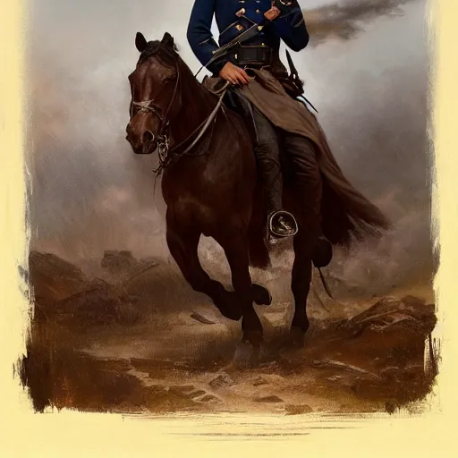 Image similar to a dramatic epic ethereal portrait of a American Civil War soldier, full body with dynamic pose, male, detailed face, cinematic lighting, highly detailed oil on canvas painting by Greg Rutkowski, winning-award digital art trending on Artstation H 1024 W 832