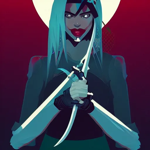 Image similar to a woman with a sword in her hand, vector art by victor mosquera, trending on artstation, shock art, dark and mysterious, anime aesthetic, artstation hd