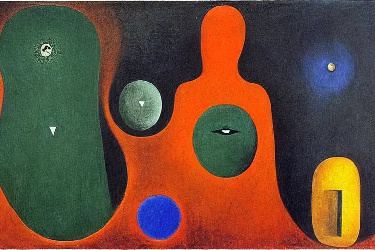 Prompt: born under a bad sign, good luck and trouble are my only friends, colors white!!, orange, dark green, dark blue, abstract oil painting by leonora carrington, by max ernst