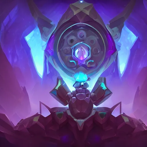 Image similar to Hextech, League of legends, gemstone, style of arcane, mechanical, Badge, glow in the dark, ethereal, the void, ominous background, very detailed, stylized, trending on artstation