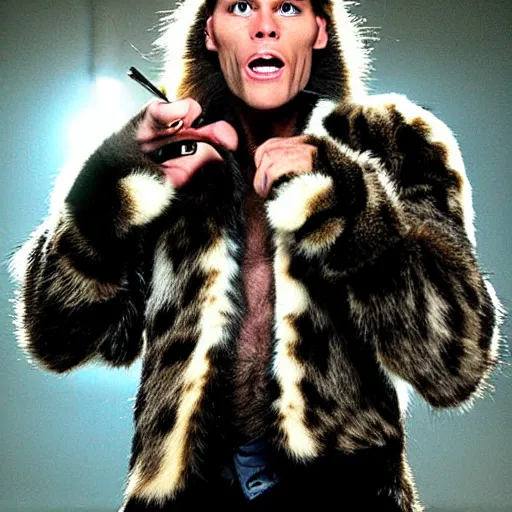 Image similar to 📷 john partridge playing rum tum tugger, spike collar, fluffy neck, cats the musical 🎶, 1 9 9 8 version, professional cat - like makeup, stunning choreography and lighting