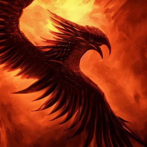 Image similar to phenix rising from its ashes, artstation, dark background.