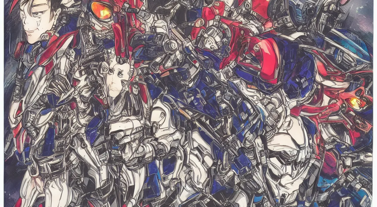 Prompt: Cyber-Samurai, highly detailed illustration richly colored ink, in style of Tomino-Sama