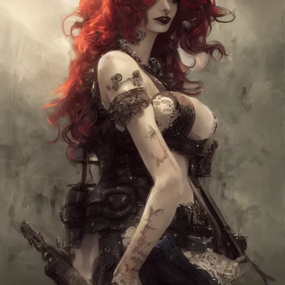 Image similar to christina hendricks!!! goth, tankoban, 4 k, tone mapping, akihiko yoshida, james jean andrei riabovitchev marc simonetti, yoshitaka amano, long hair, curly, h. hydrochaeri