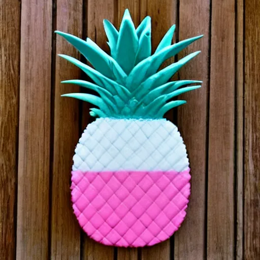 Image similar to a pineapple colored with pastel pink, pastel blue and white,