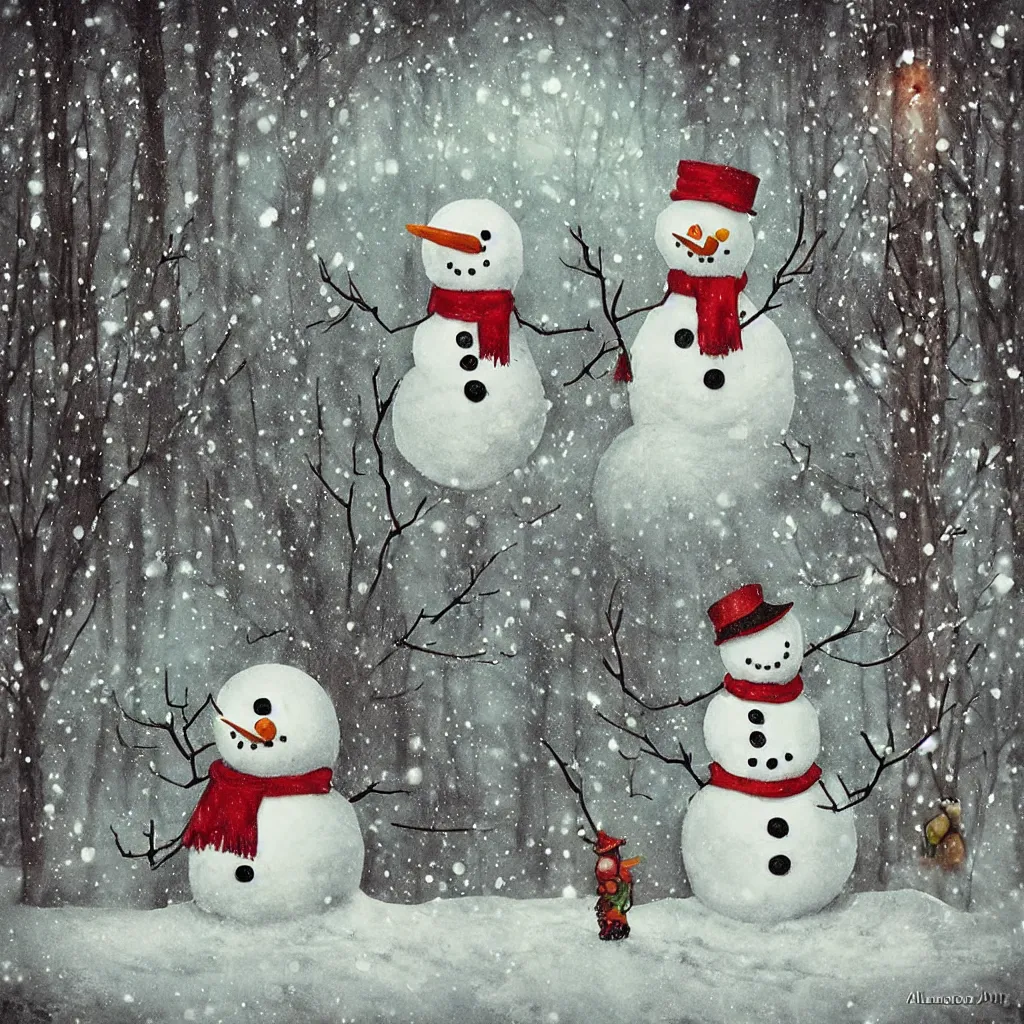 Image similar to a snowman winter scene by alexander jansson