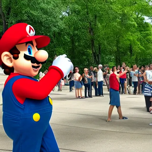 Prompt: mario dancing at vietnam memorial