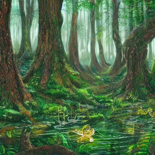 Prompt: a serene forest of faeries