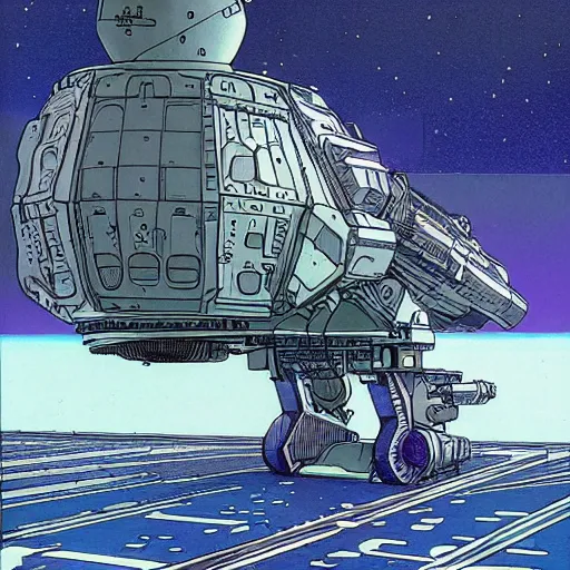 Prompt: a heavy gauss rifle turret on a spaceship. moebius. science fiction illustration.