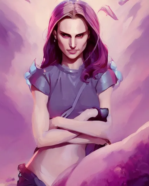 Image similar to beautiful Natalie Portman purple hair tattoos symmetrical face stunning eyes full length fantasy art icon, 2d art cover , official fanart behance hd artstation by Jesper Ejsing, by RHADS, Makoto Shinkai and Lois van baarle, ilya kuvshinov, rossdraws