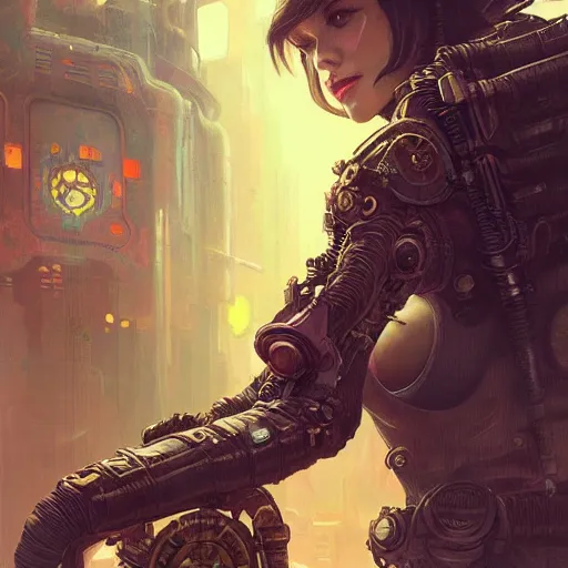 Prompt: character portrait of a retrofuturistic forg, dystopian cyberpunk steampunk soviet mood, intricate, wild, highly detailed, digital painting, artstation, upper body, concept art, smooth, sharp focus, illustration, art by artgerm and greg rutkowski and alphonse mucha