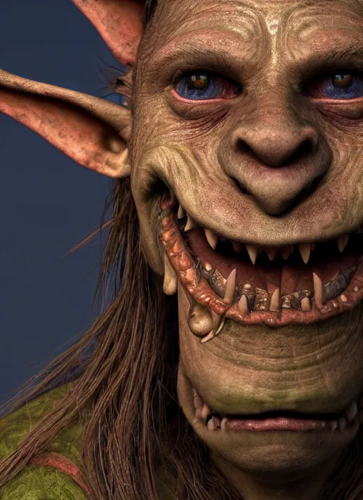 Image similar to closeup portrait of a startled medieval goblin, depth of field, zeiss lens, detailed, symmetrical, centered, fashion photoshoot, by annie leibovitz and steve mccurry, david lazar, jimmy nelsson, breathtaking, 8 k resolution, extremely detailed, beautiful, establishing shot, artistic, hyperrealistic, beautiful face, octane render