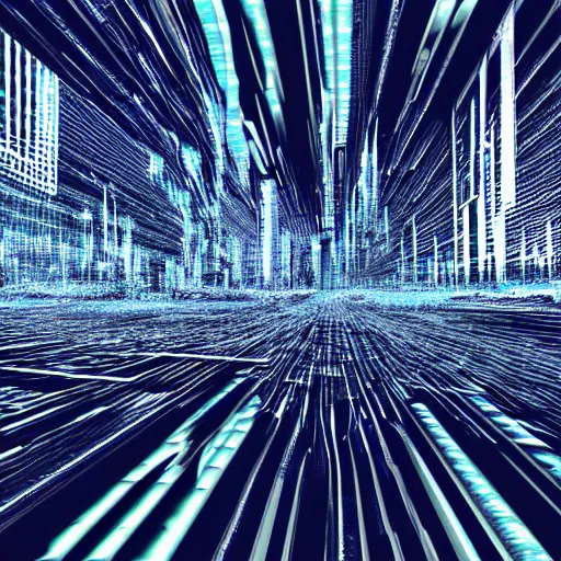 Prompt: cityscape, made of ice, computer art, glitch art, glitchy