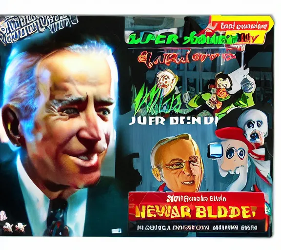 Prompt: NEW SEALED Super Joe Biden Nintendo 64 Video Game
