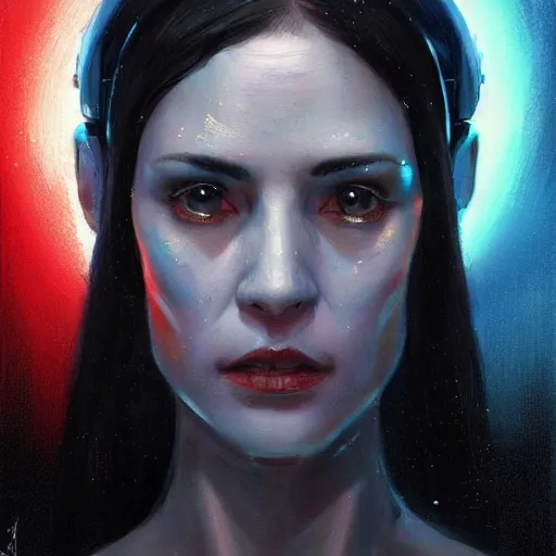 Image similar to portrait of a woman by Greg Rutkowski, blue skin, red eyes, black hair with two strand around her face, authority figure, secretary general of the galactic alliance, wearing black uniform, Star Wars Expanded Universe, highly detailed portrait, digital painting, artstation, concept art, smooth, sharp foccus ilustration, Artstation HQ