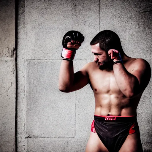 Image similar to photo of mma fighter in roman colosseum, natural light, 4k, high quality, award winning photography