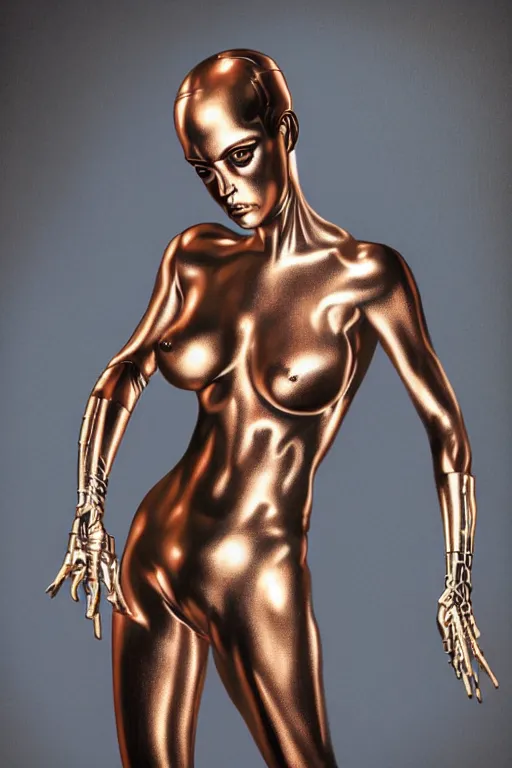 Prompt: realistic photo portrait of a metal woman in the style of hajime sorayama, studio lighting, 1 5 0 mm