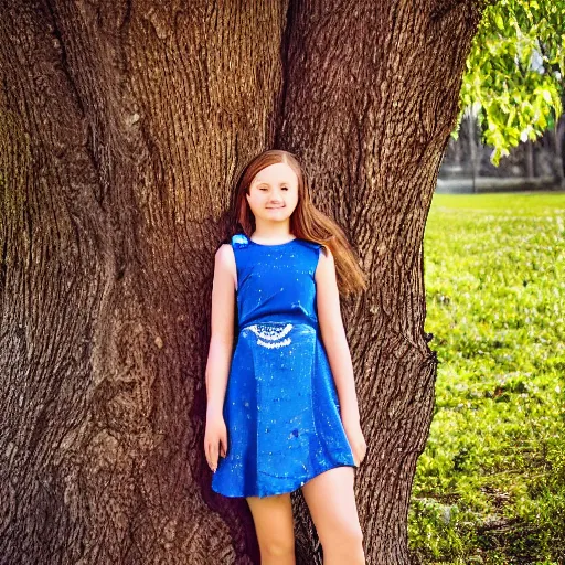 Prompt: Portrait of a pretty Ukrainian teen girl, standing next to a tree 55mm